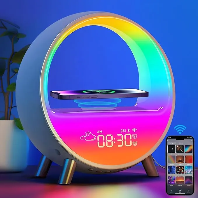 Dekala Arches Gradual Sunrise Alarm Clock with Wireless Charging White Noise Sleep Sound Machine with Ambient Night Light for Adults Touch/App/Button Control Work with Alexa 【Support 5G WiFi】