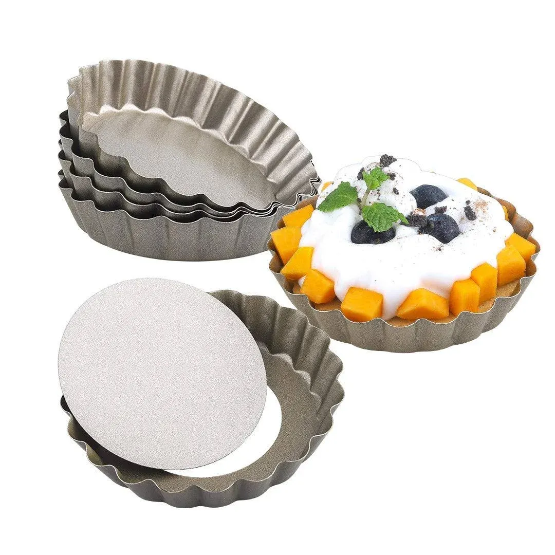 Mini Tart Pans, 4 inch Gold Tart Pans with Removable Bottom, Mini Pie Pans Round Quiche Pans for Baking, Tartlet Tart Mold Set of 6