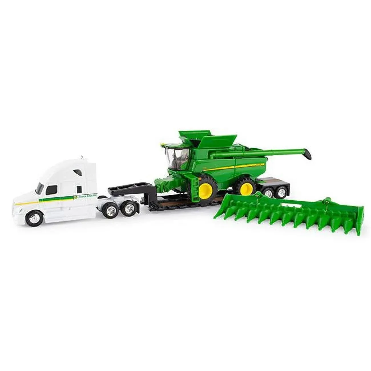 John Deere S780 Combine with Freightliner and Lowboy Trailer 1/64 Scale