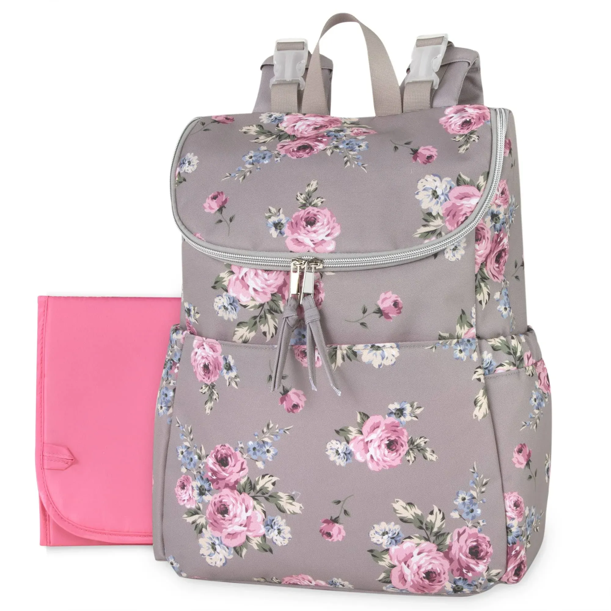 Baby Essentials Multi-Function Floral Diaper Backpack and Travel Nappy Baby Bag with Changing Pad and Stroller Straps