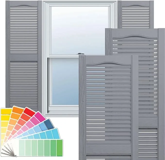 Ekena Millwork Lifetime Vinyl LL1S12X04800PG Standard Cathedral Top Center Mullion, Open Louver Vinyl Shutters, w/Installation Shutter-Lok's & Matching Screws (Per Pair), 12"W x 48"H, Paintable