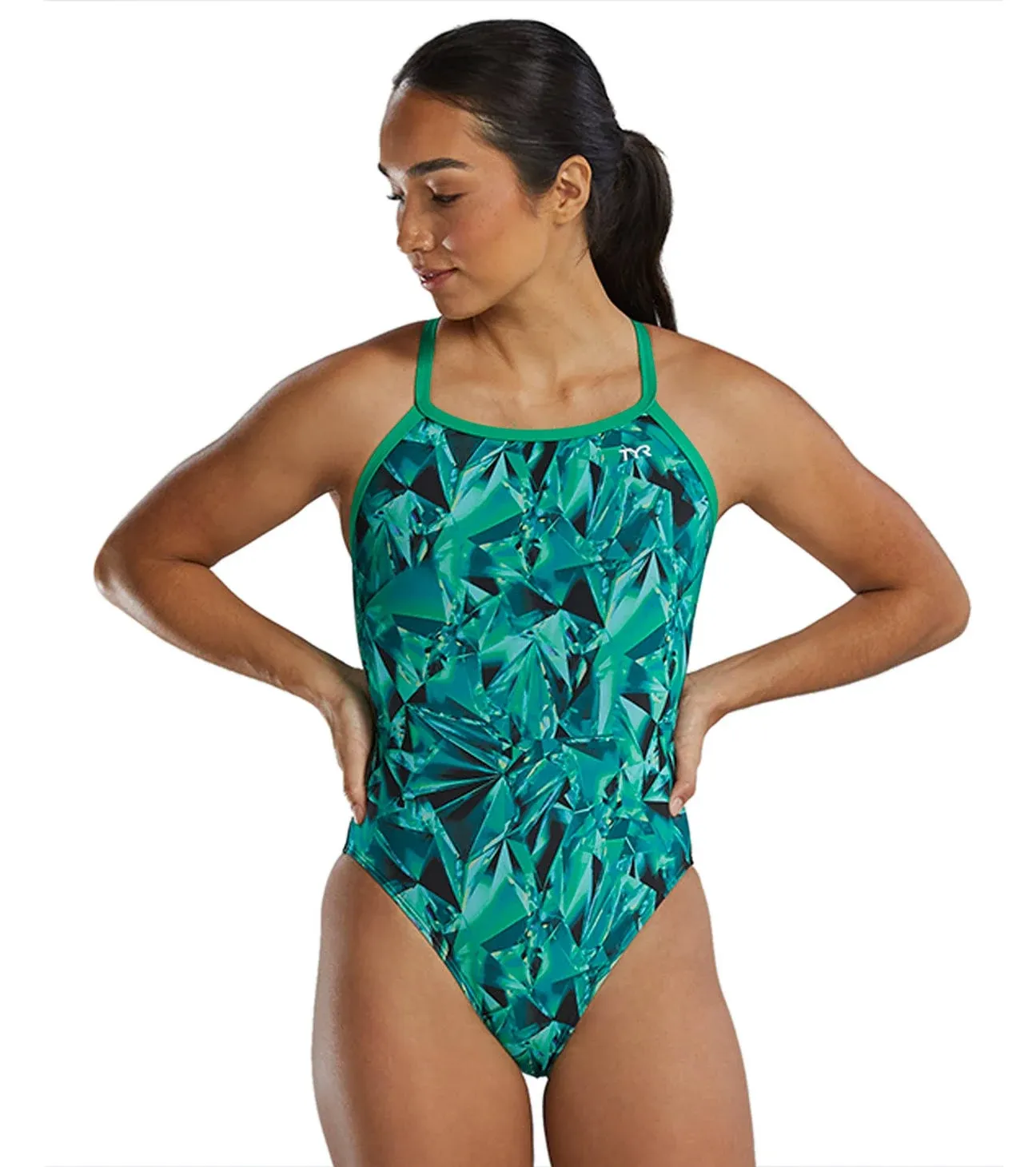 TYR Women's Crystalized Durafast Elite Diamondfit One Piece Swimsuit - Green ...