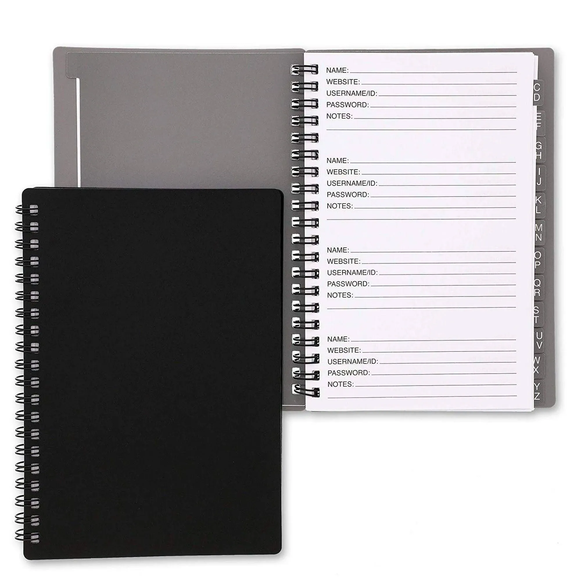 2 Pack Internet Address and Password Keeper Book with Alphabetical Tabs (Black ...