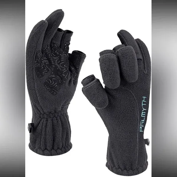 Palmyth Magnetic Fleece Fishing Gloves Convertible 3 Cut Fingers Ice Fishing Warm for Cold Weather Photography