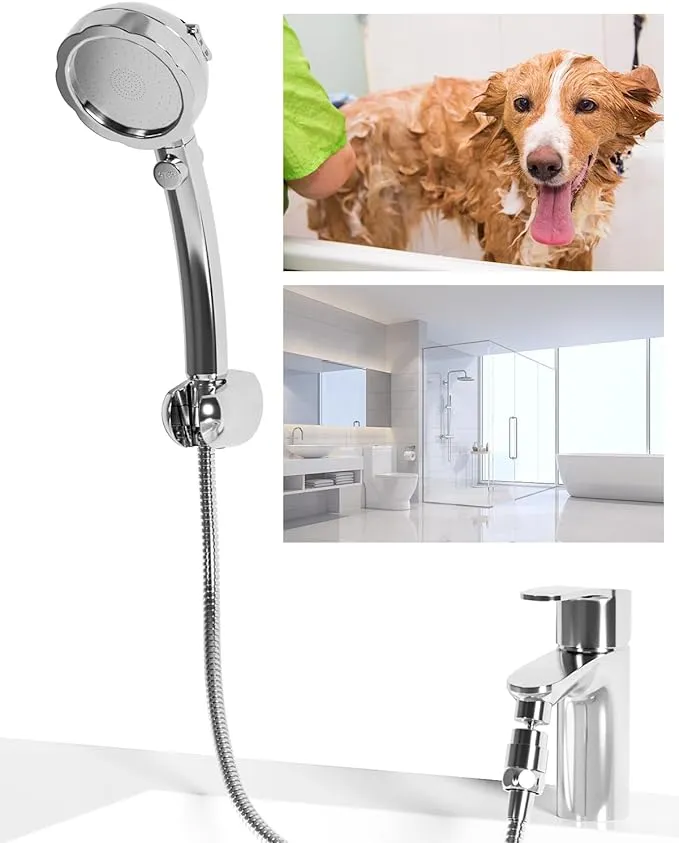 Sink Hose Dog Shower Sprayer Attachment, Female Aerator and Hand Spray Faucet Attachment with 90 Inch Shower Hose, Pet Bath Spray, Dog Shower, Hair Washing for Utility Room, Bathroom, Laundry Tub