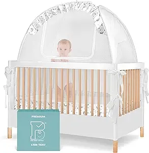 Pro Baby Safety Premium Pop Up Crib Tent, Crib Cover to Keep Baby from Climbing Out, Falls and Mosquito Bites, Safety Net, Canopy Netting Cover - Sturdy & Stylish Infant Crib Topper, Mosquito Net