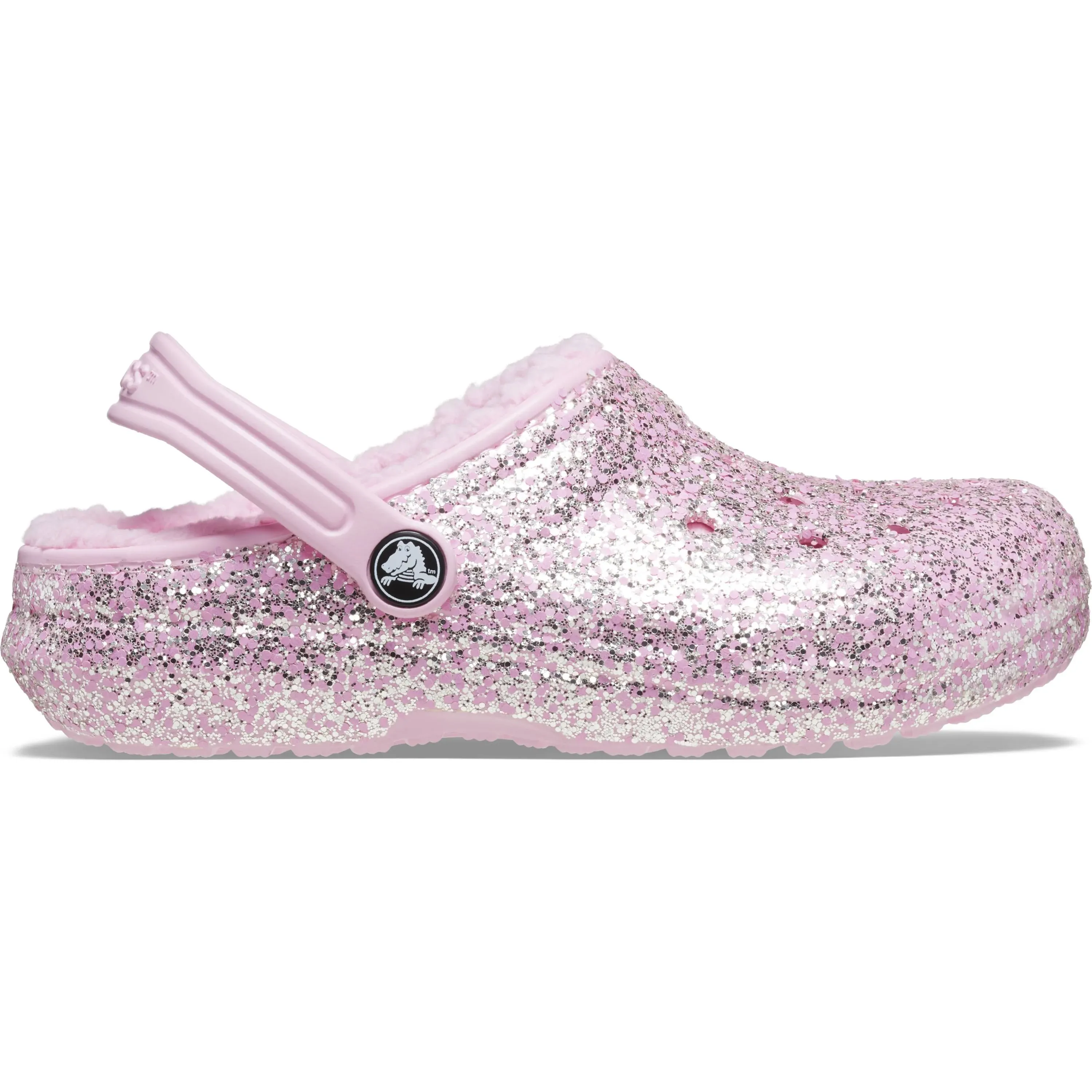 Crocs Toddler Classic Lined Fuzzy Glitter Clog, Flamingo Pink, C8