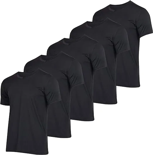 Real Essentials 5 Pack: Men’s V-Neck Dry-Fit Moisture Wicking Active Athletic Tech Performance T-Shirt