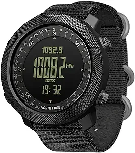 North Edge Apache Tactical Sports Watches for Men Outdoor Survival Military Compass Rock Solid Digital Watches with Durable Band, Steps Tracker Pedometer Calories (Black)