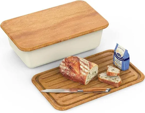 Bamboo Fiber Bread Box, Modern Bread Box With Reversible Bamboo