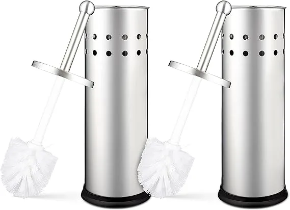 Home Intuition Modern Brushed Stainless Steel Toilet Brush & Holder Set, Bathroom Bowl Scrubber with Holder, 2 Pack