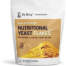 Dr. Berg Premium Nutritional Yeast Flakes - Delicious Non-Fortified Nutritional Yeast with Naturally Occurring B Vitamins - 8oz