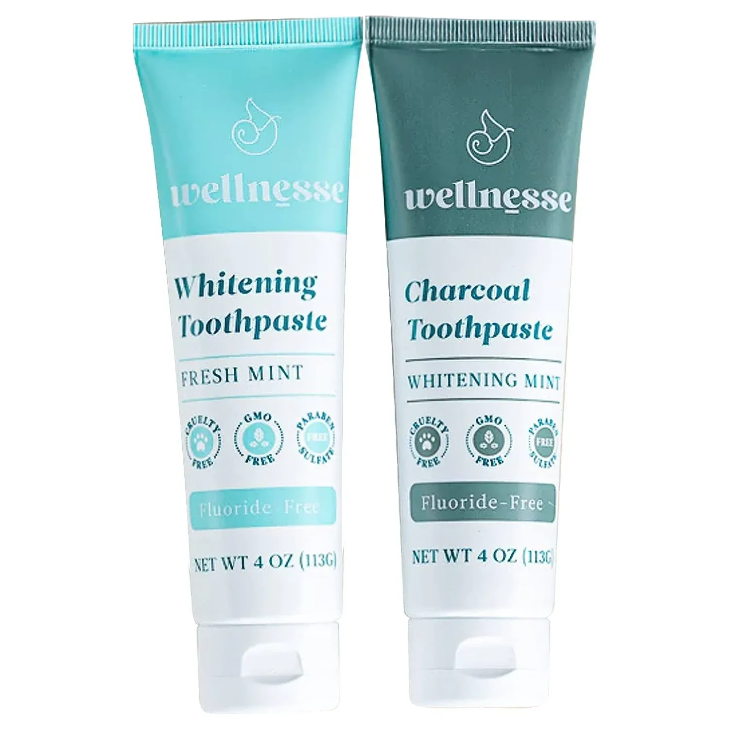 Wellnesse Whitening Toothpaste & Charcoal Toothpaste Bundle - Fresh Mint, 4oz ...