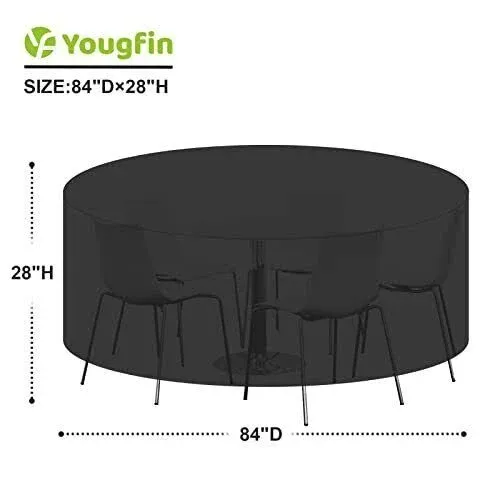 Yougfin Round Patio Table Cover, 420D Patio Furniture Covers Waterproof, Outdoor Table and Chairs Cover, 62''D x 28''H …