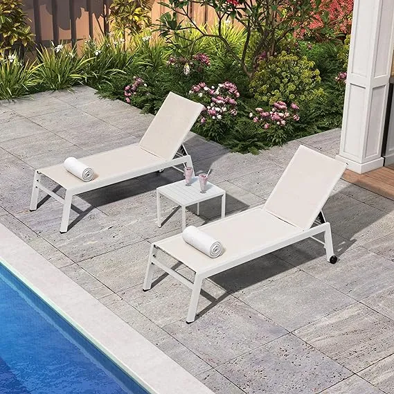 PURPLE LEAF Outdoor Chaise Lounge Set Adjustable Sunbathing Recliner with Side Table for Poolside Beach Outside Patio Aluminum Chaise Lounger Grey