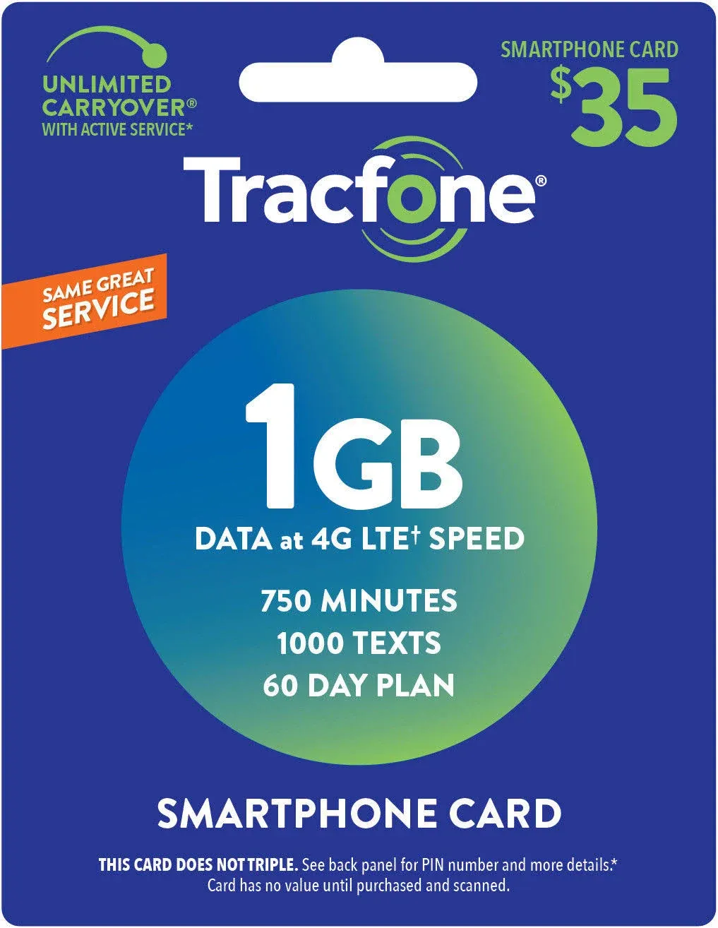 Tracfone 750 Min, 1000 Text, 1GB Data 60Day Plan [Physical Delivery]