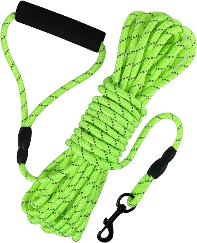 Vivifying Floating Long Dog Leash, 32ft Dog Training Leash for Swimming and Lake, Reflective Long Rope Lead with Soft Handle for Outside, Yard, Camping, Hiking and Beach (Green)