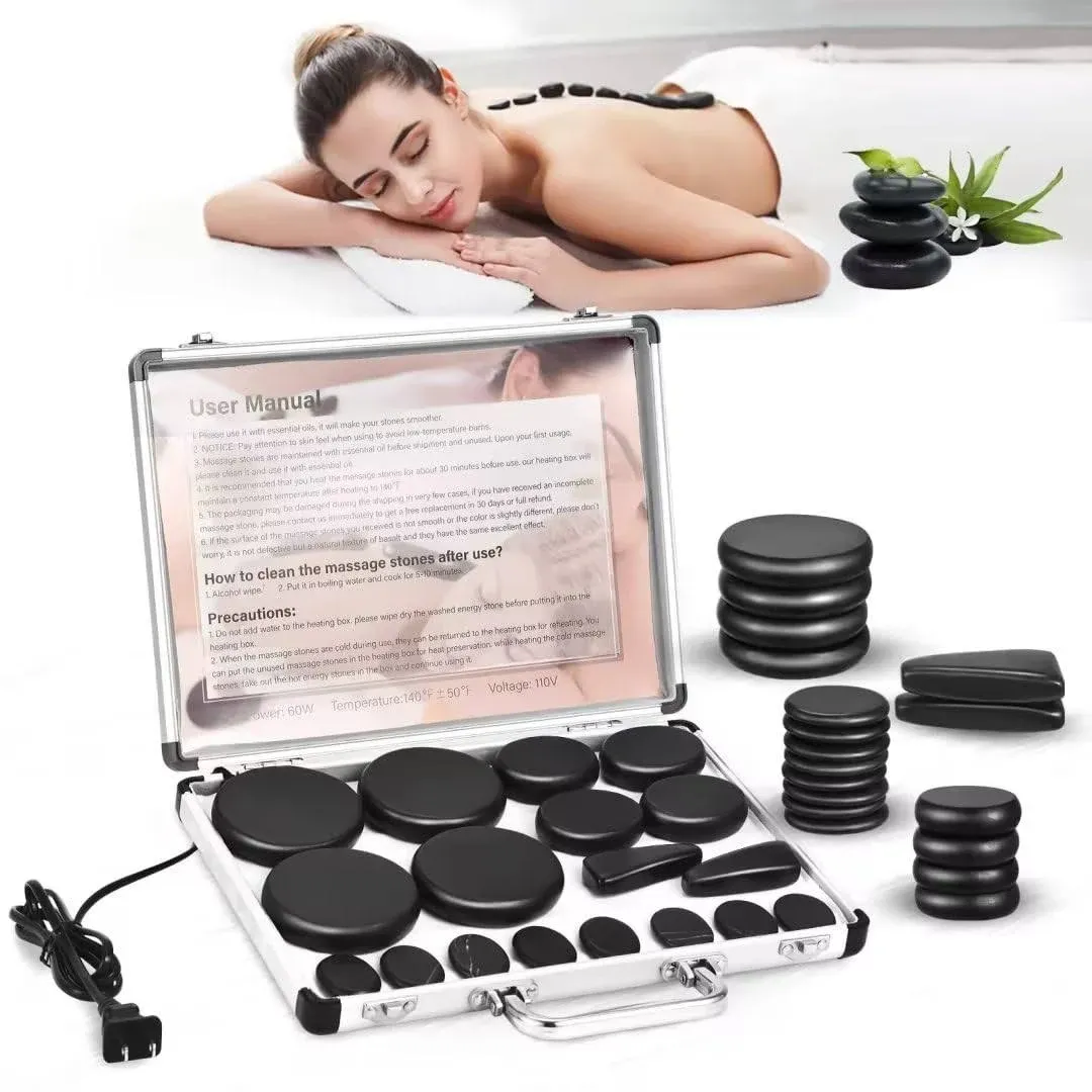 Hot Stones Massage Set with Warmer, 18 Pcs Hot Stones for Massage Hot Rocks Massage Stones with Heater Kit for Spa Warming Therapy Massage