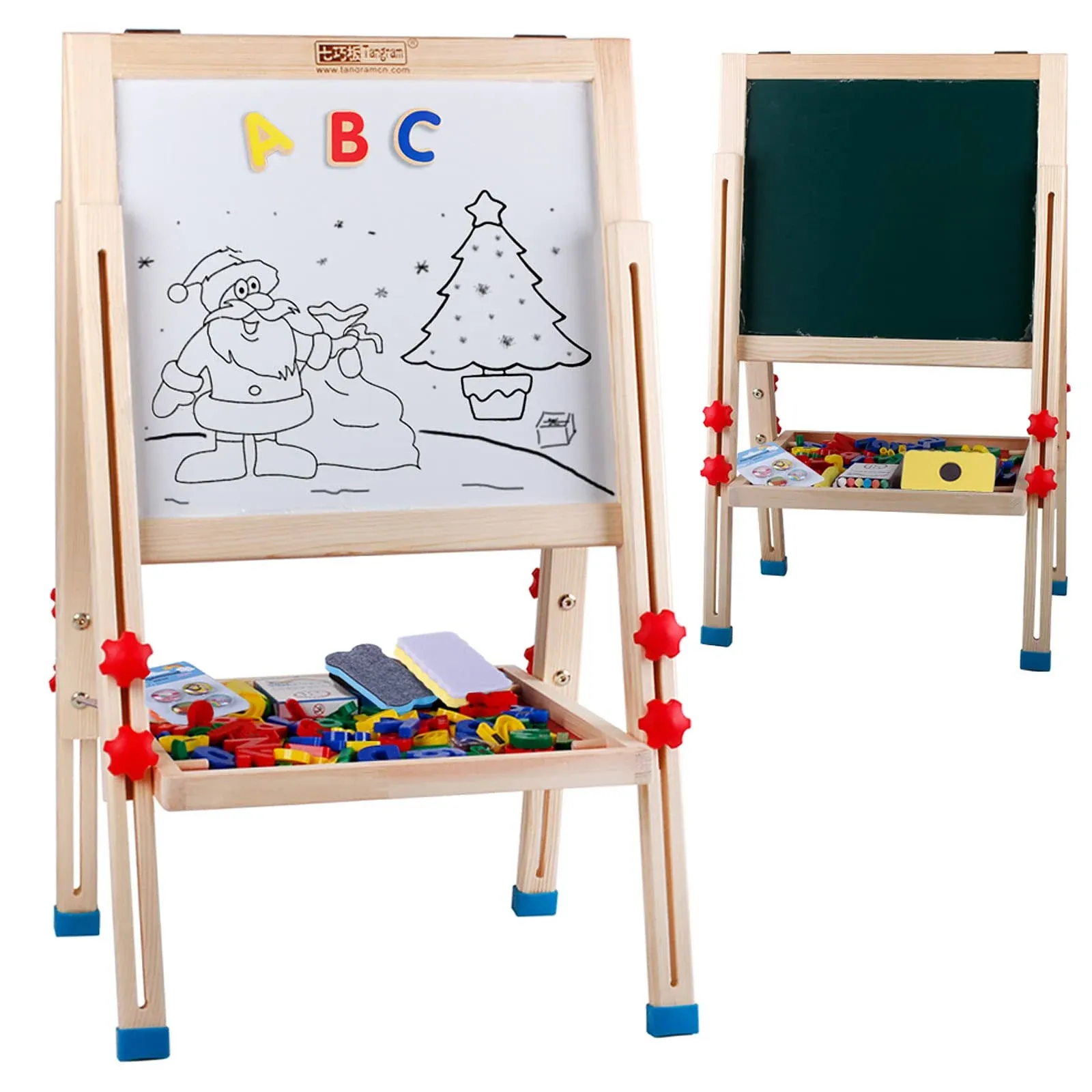 Wooden Kids Easel,Art Easel with Paper Roll Double-Sided Whiteboard &amp; Chalkbo...