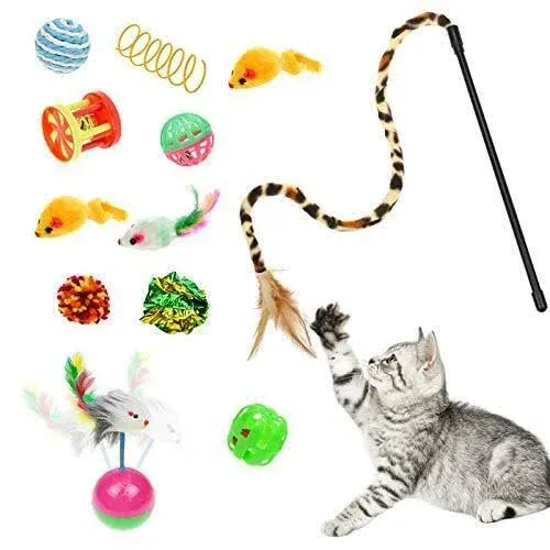 Malier Cat Toys Kitten Toys Set Collapsible Cat Tunnels for Indoor Cats Inter...