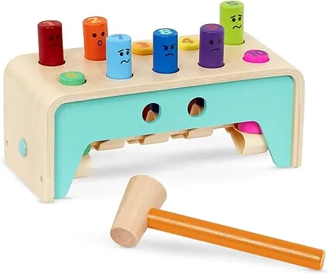 Battat – Wooden Hammer Toy For Kids, Toddlers – Pounding Bench With Pegs And Mallet – Colorful Developmental Toy – Pound & Count Bench – 1 Year + – Pound & Count Bench