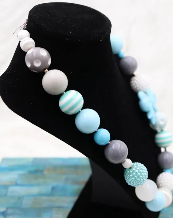 Handmade Blue Bubblegum Beaded Bow Necklace