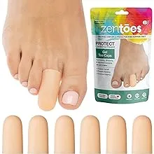 ZenToes 6 Pack Gel Toe Cap and Protector - Cushions and Protects to Provide Relief from Missing or Ingrown Toenails, Corns, Blisters, Hammer Toes (Small, Beige)