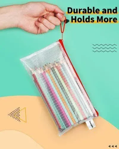 Pencil Pouch Bulk, 24 Pack 12 Colors 9.3&#034; X 4.7&#034; Small Mesh Zipper Pouches Penci