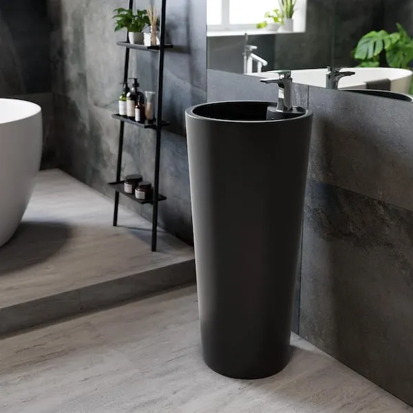 Swiss Madison Monaco Circular Basin Pedestal Sink, Matte Black