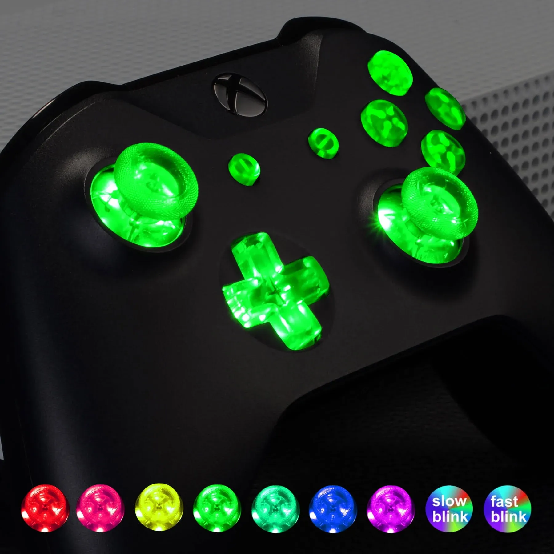 eXtremeRate Multi-Colors Luminated Dpad Thumbsticks Start Back ABXY Action Buttons (DTF) LED Kit for Xbox One Standard, Xbox One S X Controller 7 Colors 9 Modes Button Control -Controller NOT Included