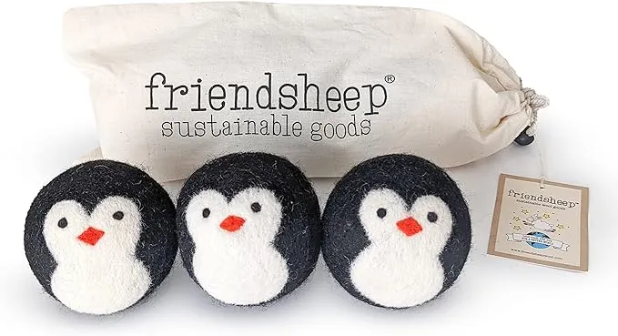 Wool Dryer Balls by Friendsheep 3 Pack XL Organic Premium Reusable Cruelty Free Handmade Fair Trade No Lint Fabric Softener Red Heart Trio