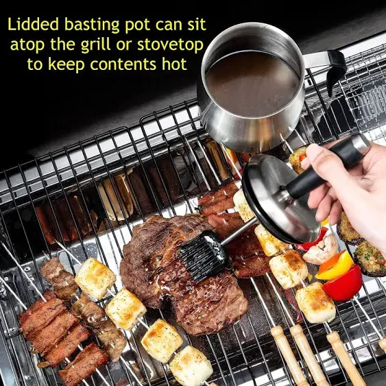 WEQUALITY 32oz Basting Pot with 2 Replaceable Basting Brush Set，Fathers Day Grilling Gifts for Men and Dad，Grill BBQ Gifts Accessories，Premium Stainless Steel 304 Barbecue Sauce PotWEQUALITY 32oz Basting Pot with 2 Replaceable Basting Brush Set，Fathers D