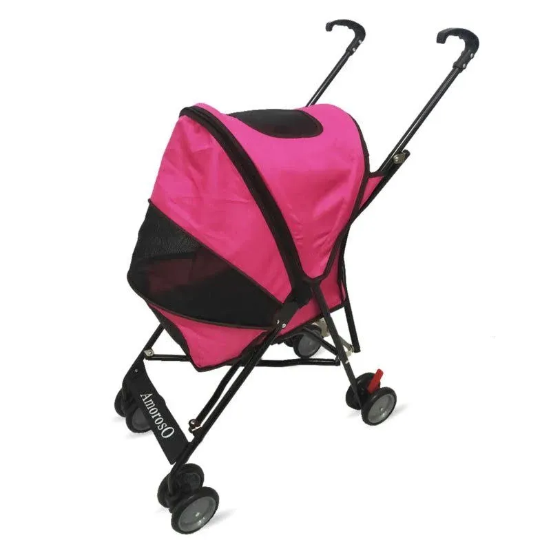 AmorosO Pet Stroller | Dog Stroller & Cat Stroller Polyester, Heavy Duty & Folding Pet Stroller for Travel | Mesh Viewing Window | Water-Proof and Stain-Proof | Indoor & Outdoor | Pink