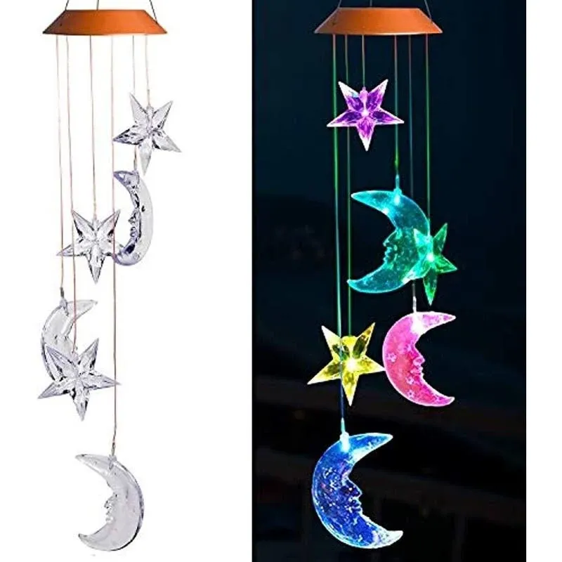 XXschy LED Solar Moon and Star Wind Chimes