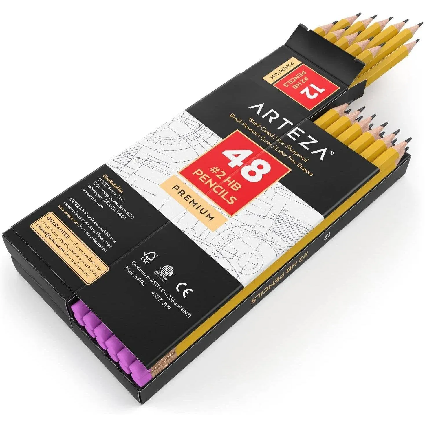 ARTEZA HB Pencils #2, Pack of 48, Wood-Cased Graphite Pencils in Bulk,