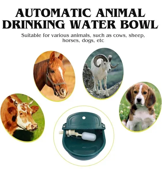 Automatic Water Bowl with Float Valve Stainless Steel Livestock Water Trough for Dog Horse Cattle Pig Chicken Goat Sheep (Green)