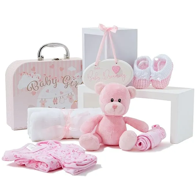 Baby Box Shop New Baby Gift Set for Newborn Baby Girl - Pink Keepsake Box with ...