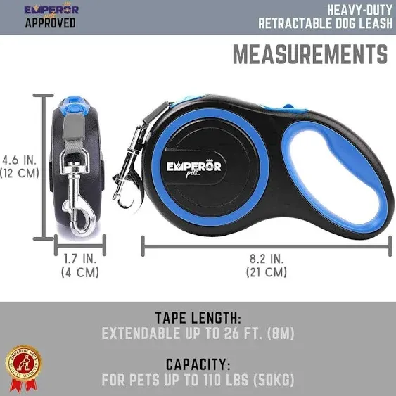 Emperor Pets 26 ft Retractable Dog Leash Large Dogs - Up to 110lb