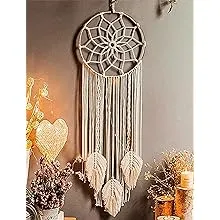 Nice Dream Macrame Dream Catchers for Bedroom Adult Wall Decor Large Boho Hanging with 3 Woven Feather Tassels Home Decoration Ornament Craft Gift