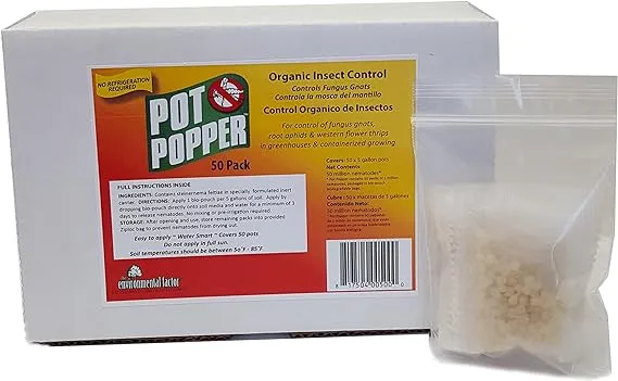 Pot Popper Organic Insect Control, Controls Fungus Gnats, Million Beneficial Nematodes (S.Feltiae), 50 Pouches per Pack - Pot Popper Gnat & Thrip Control