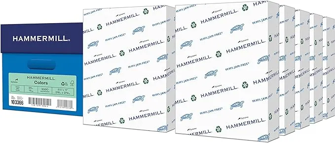 Hammermill Colored Paper, 20 lb Green Printer Paper, 8.5 x 11-10 Ream (5,000 Sheets) - Made in the USA, Pastel Paper, 103366C