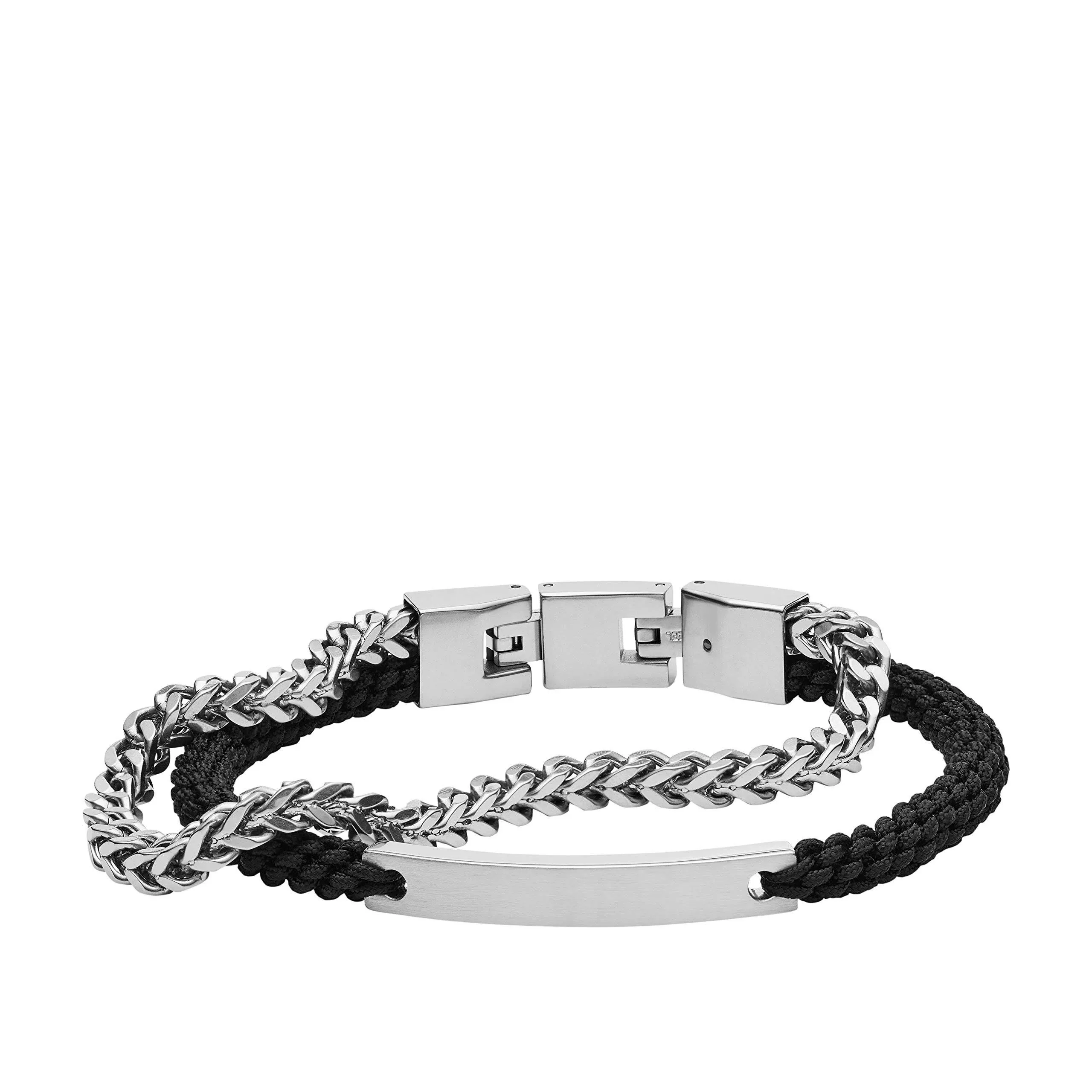 Fossil Men's Black Nylon and Stainless Steel Double-Strand Bracelet - Silver-Tone