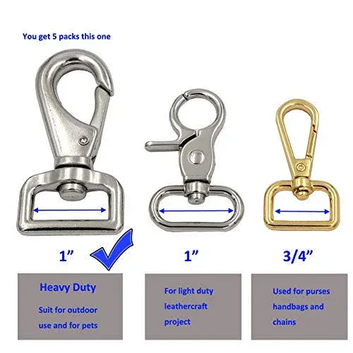 DGOL 5 packs Metal Heavy Duty 1 inch Trigger Swivel Eye Bolt Snaps Fastener Horse Blanket Clips Clasp Webbing Belt Spring Hooks Length 2.9 inch