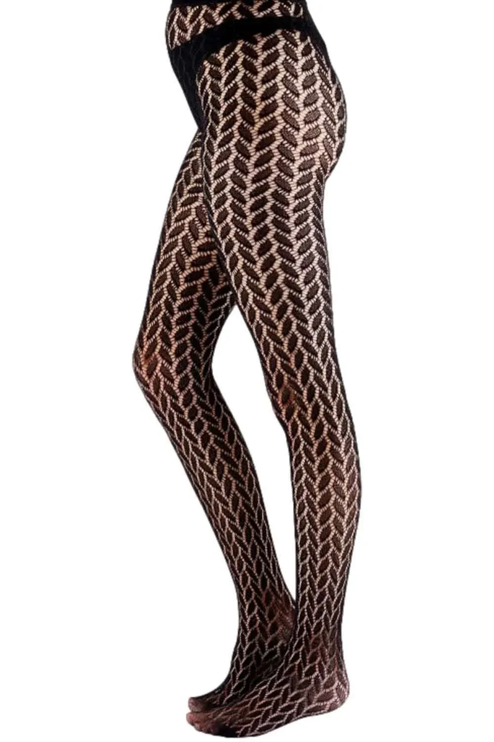 Pretty Polly Women's Leaf Pattern Net Tights - sustainable yarn tight with autumn leaves net pattern, sheer black, Black (Black), One Size