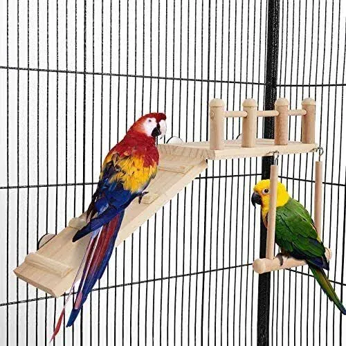 Frgkbtm Bird Perches Platform Swing With Climbing Ladder Parakeet Cage