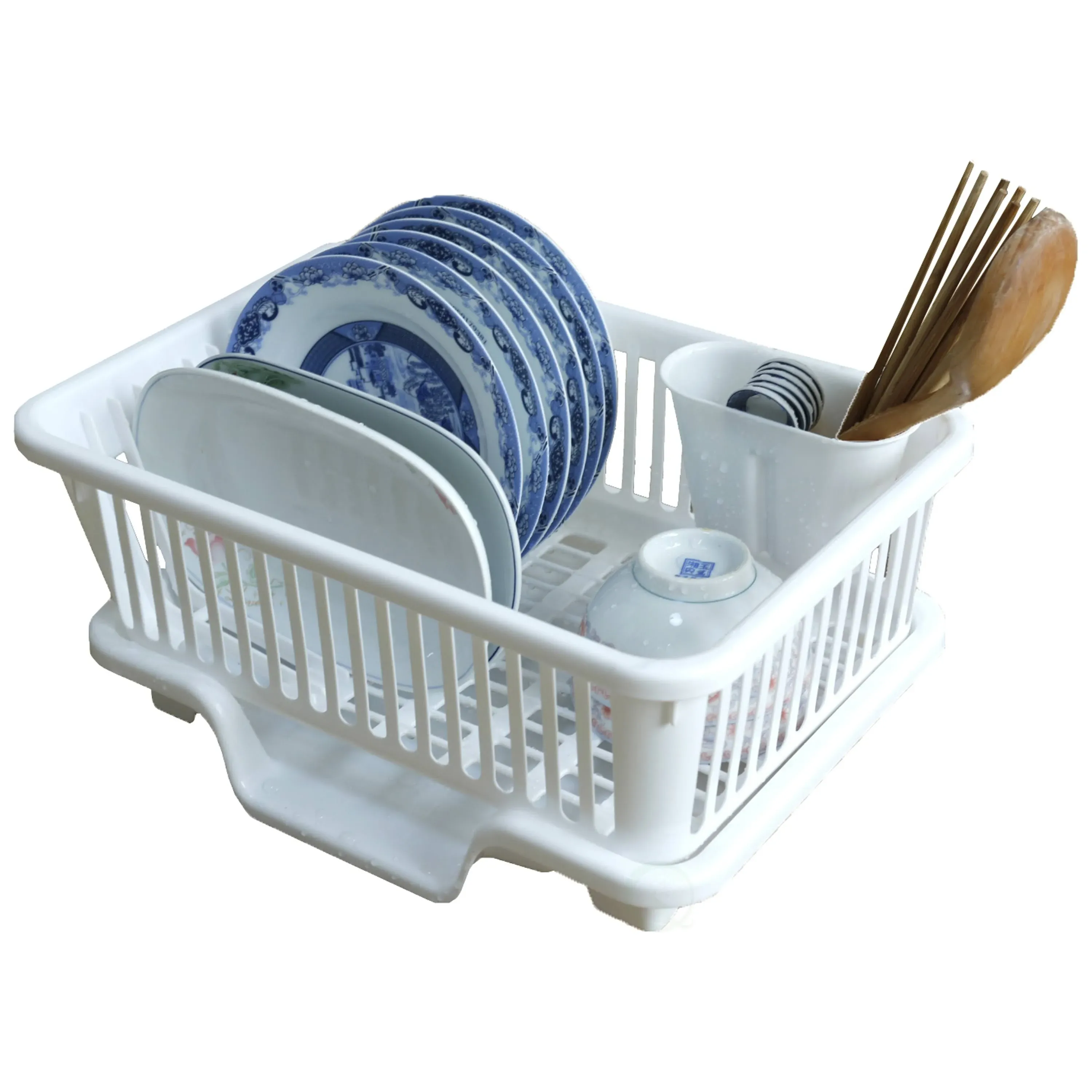 Heavy Duty 2-Piece Plastic Dish Drying Rack Set in White - Includes Large Dish Drainer, Attached Drainboard, and Utensil Cup Holders for Home Kitchen Countertop Organization