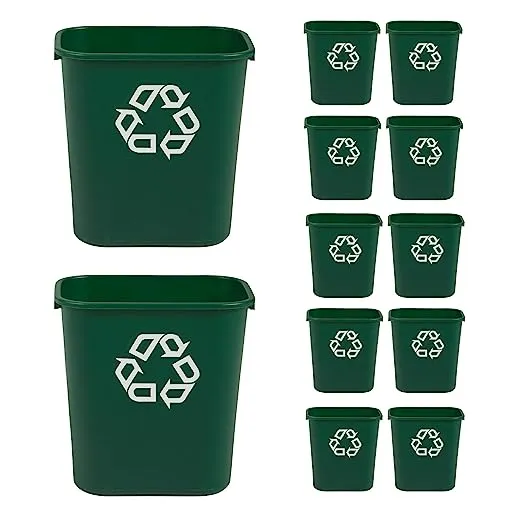 Rubbermaid Commercial Products Resin Deskside Recycling Can, 7-Gallon, Green Recycling Symbol, Plastic, for Bedroom/Bathroom/Office, Fits Under Desk/Sink/Cabinet, Pack of 12