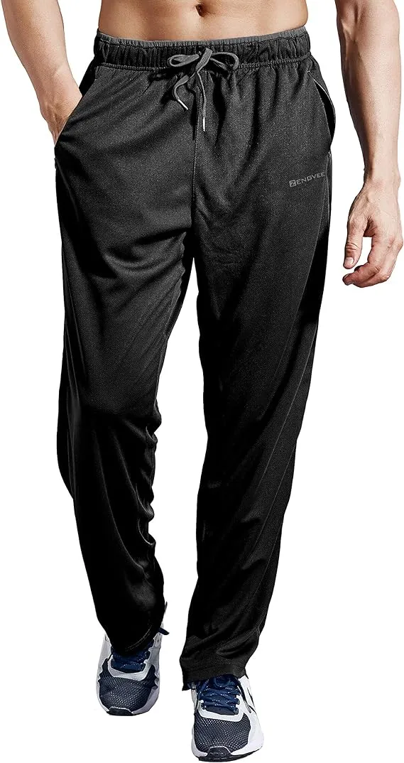 ZENGVEE Men&#039;s Sweatpants with Zipper Pockets Open Bottom Athletic Pants for Jogg