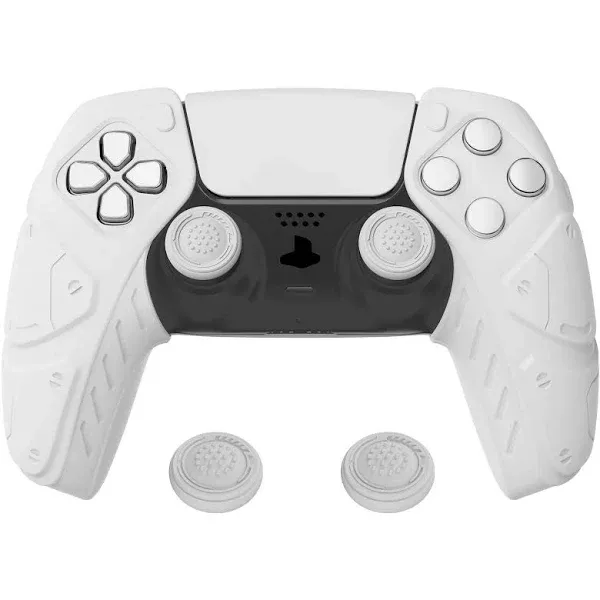 PlayVital Mecha Edition White Silicone Case Cover for ps5 with Thumbstick Caps