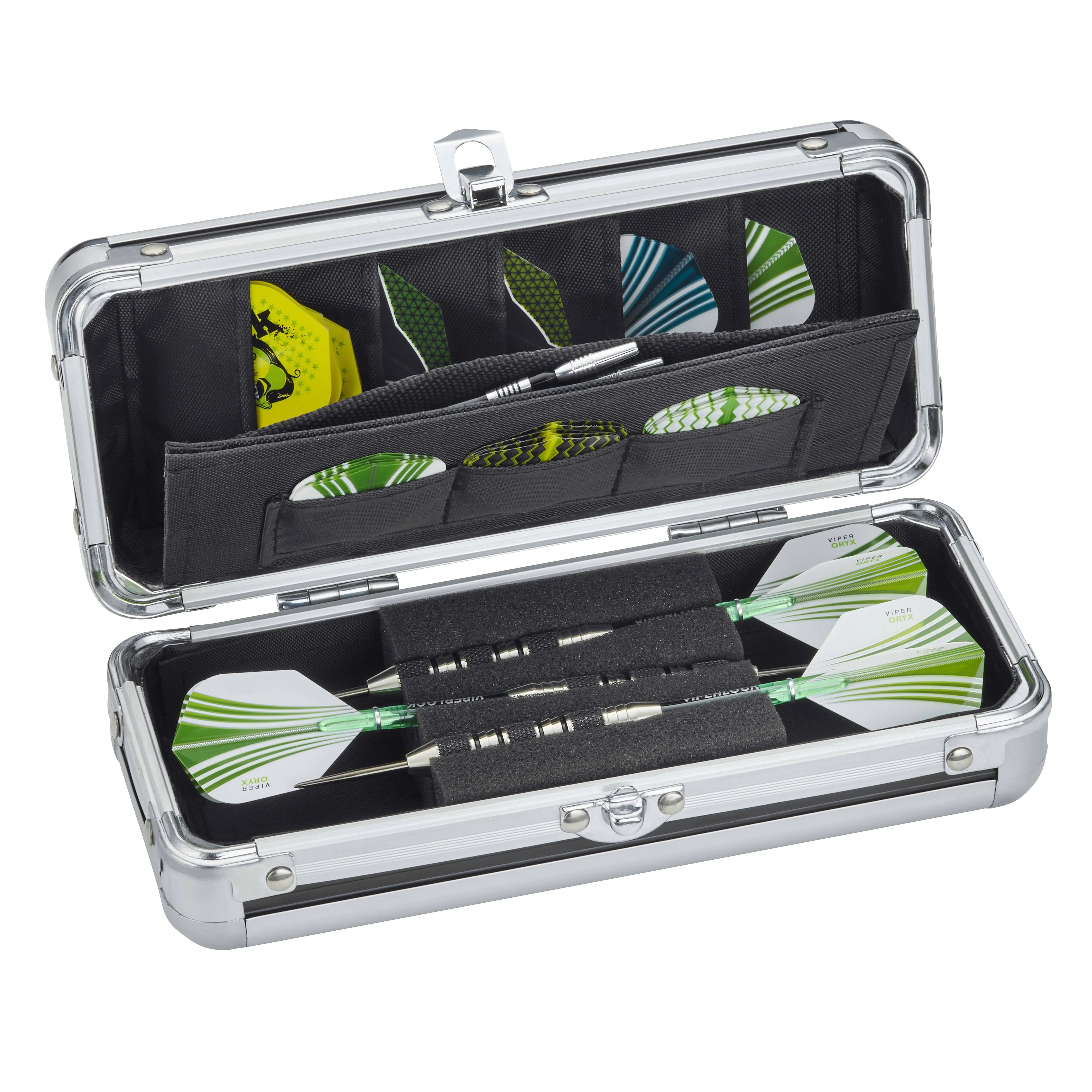 Sole Aluminum Slim Profile Dart Case Holds 3 Steel Tip and Soft Tip Darts with Enough Space to Keep Flights in Shape, Features Built-In Pockets for Other Accessories,Black